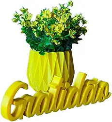 Vaso Decorativo Formato Geométrico Palavra Gratidão Decoração Minimalista Plantas e Suculentas(Amarelo)