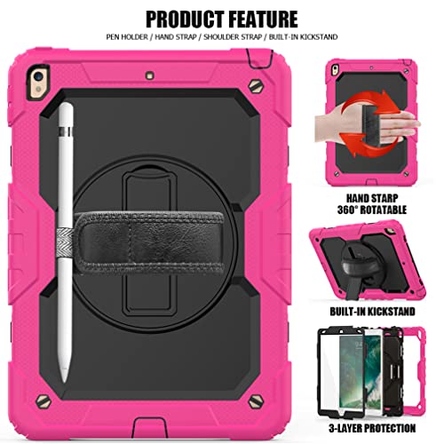 Case for iPad pro 10.5 2017/iPad air 3 10.5 2019 with 360 degree rotatable Folding stand,Trendy Shockproof case with Wrist Strap and Shoulder Strap - Image 2