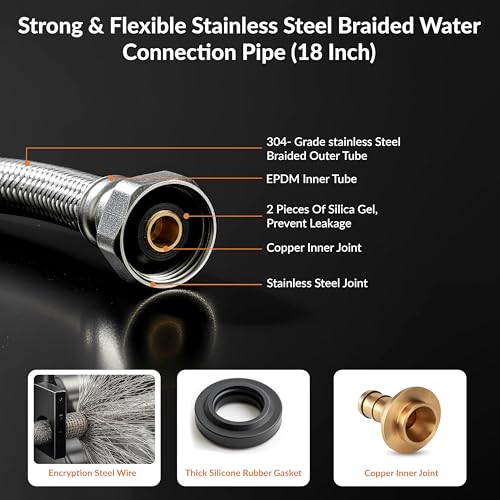 Image of Plantex Stainless Steel Leak Proof Geyser Connection Pipe | 18 Inch Hot & Cold Water Geyser Pipe | Set of 2 | G1 /2 Thread | Connection Pipe for Water Heater, Mixer & Sink | Chrome(pk-2)