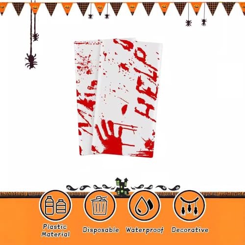 Nappe Halloween sanglante plastique jetable pour déco table horreur