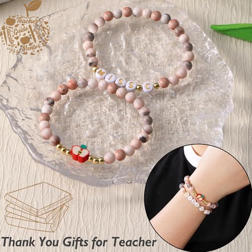 Teacher Appreciation Gifts for Women,Teacher Must Haves Initial Bracelet Mrs Miss End of Year Teacher Gifts Thank You for Helping Me Grow Music Math Science Teachers Bracelets Retirement 2 Set Jewelry