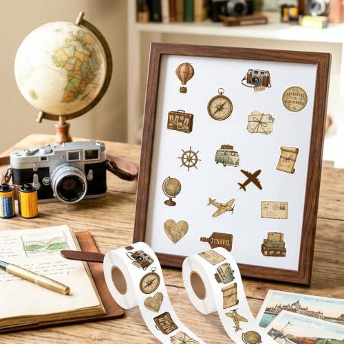Image of Vintage Travel Sticker Rolls, 1000Pcs Luggage Adventure 2 Rolls