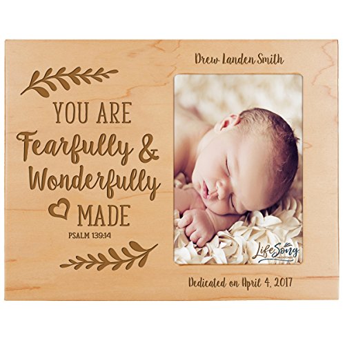 LifeSong Milestones Personalized Gift for Godparents from Godchild Baptism Photo Frame You are Fearfully and Wonderfully Made Maple Picture Frame Holds 4x6 Photo (Maple)
