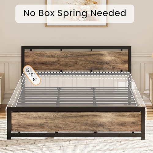 Image of LIKIMIO California King Bed Frame with Headboard and Footboard, Metal Strong Supports, Easy Assembly, Noise-Free, No Box Spring Needed, Walnut