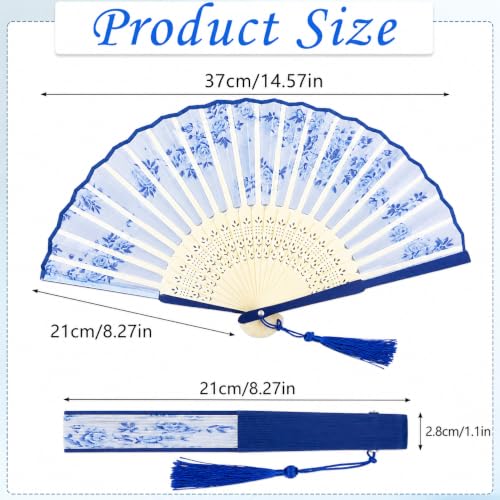 Image of 2 Pcs Hand Fan Manual, Japanese Fan, Chinese Fan for Hand Paper Fans for Decoration for Dancing Cosplay Wedding Party Props Decoration, White and Blue, 10 cm