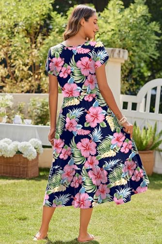 Image of Zeagoo Women Summer Midi A Line Dress Short Sleeve Casual Flowy Tiered Beach Long Sundress with Pockets 2026 Vacation Travel