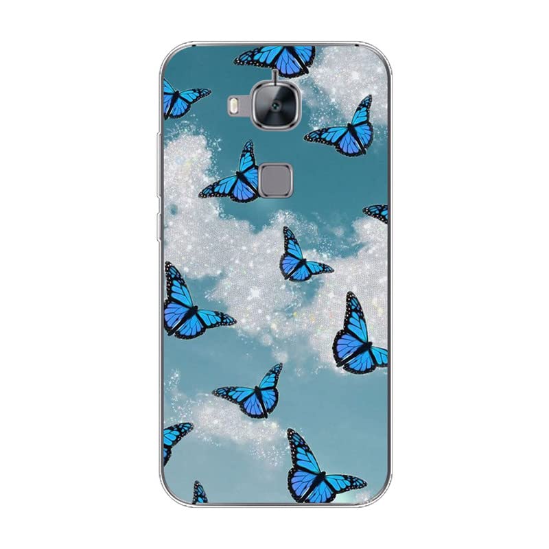 Cover Trasparente Per Huawei G8 - Custodia Slim In TPU Morbido Con Stampa Farfalla Blu, Anti-Urto E Anti-Graffio