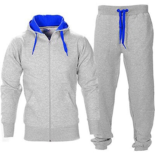Juicy Trendz Mens Tracksuits Hooded Zipper Jogging Gym Activewear 2 Piece Set Gray-Blue