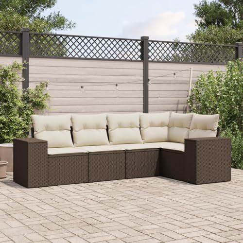 Snsowed Set Comedor de jardín 5 Piezas y Cojines ratán sintético marrón, Conjunto Mesa Y Sillas Jardin, Mesa Y Sillas Terraza, Muebles Jardin Exterior, Conjuntos De Muebles De Jardín - 3222532