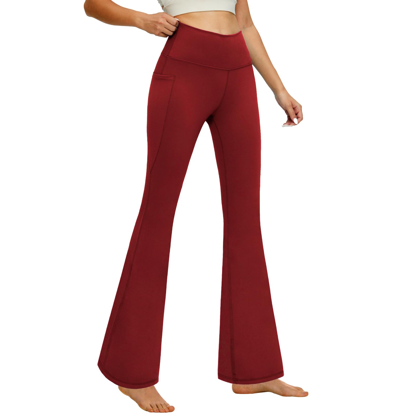 YOYOYOGA Flare Leggings Tummy Control Bootcut Yoga Pants with Pockets High Waisted Stretchy Pull Pant Bootleg Cut
