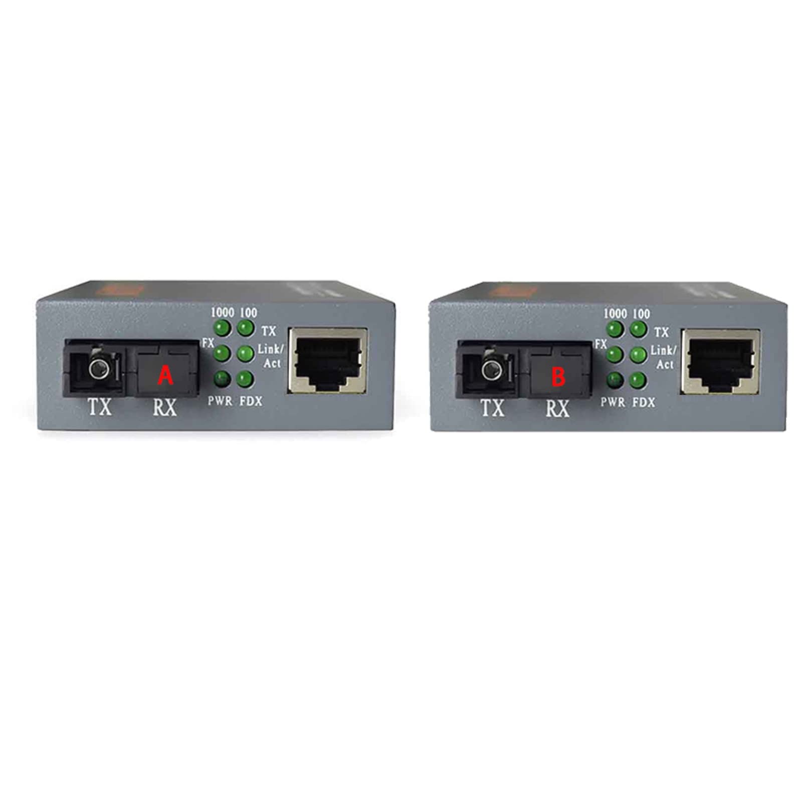 MOUDOAUER Lot de 2 convertisseurs de médias Gigabit Ethernet rapide 1,25 Gbit/s, port SC 10/100 M/1000 M, 3 km vers port RJ45, fibre SC monomode, jusqu'à 3 km
