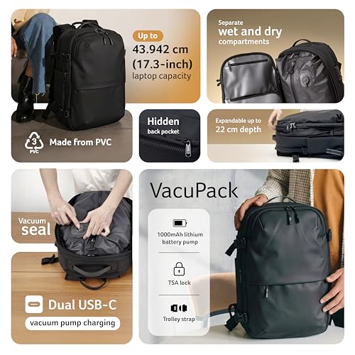 Image of Acer VacuPack Vacuum Backpack I Fit Upto 17.3 Inch Laptops I Expandable Travel Backpack with Built-in Electric Vacuum Pump I TSA Lock I USB Charging Port I Wet Dry Pocket I Anti Theft Pocket