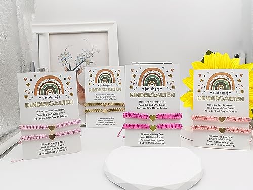 Image of First Day of Kindergarten Bracelets,First Day of School Bracelets for Mom and Daughter,Back to School Bracelet Pre-K Matching Heart Wish Adjustable Bracelet