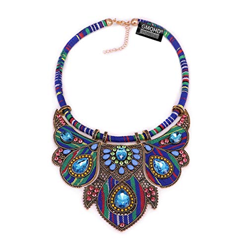 Chunky Bib Statement Torque Owl Pendant Choker Bohemia Indian African Egypt Magnetic Clasps Multi Layers Tribal Necklaces. Fashion Jewelry Sets Collar Box for Women Best Friend.