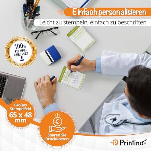 Printino Terminblöcke – Terminzettel DIN A7 – 10 Blöcke mit 500 Terminkarten – Offsetpapier 80 g/m² – großes Stempelfeld – klar strukturiert – 3 Farben – für Praxen, Studios, Friseur, Kosmetik (Grün)