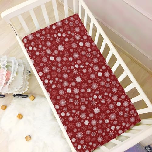 Image of Crib Sheet Breathable Soft Crib Mattress Sheet for Baby Toddler Boys Girls Fitted Crib Sheet Fit Standard Crib Mattress 39 x 27 Inch Red Christmas Snowflakes