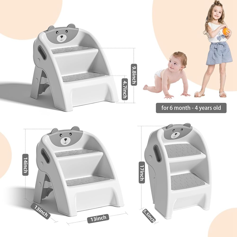 Klappbarer Tritthocker im A-Rahmen-Design mit Anti-Rutsch- und Kippschutz - in Nur 10 Sekunden Aufgebaut. Ideal für Bad und Töpfchentraining.