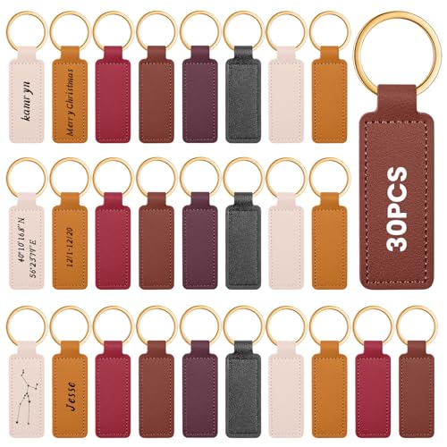 Image of Leather Key Fob Kit with Metal Rings, PU Leather Keychains Blank for Laser Engraving, DIY Craft Tools