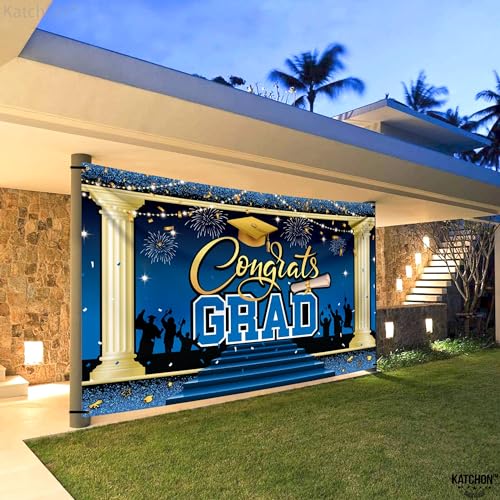 Image of KatchOn, XtraLarge Blue Congrats Grad Banner - 72x44 Inch, 2026 Graduation Backdrop | Blue Grad Banner Class of 2026 Grad Party Decorations, Graduation Decorations 2026