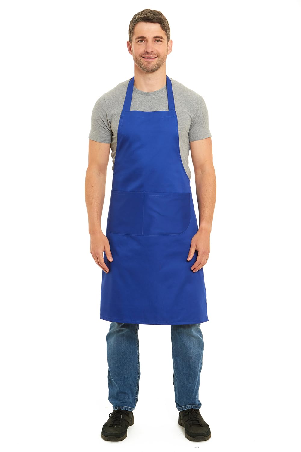 Full Plain Butcher Aprons for Men and Women with Pockets, One Size Plain Colour Versatile Aprons Ideal for Home, Barbecue, BBQ and Professional Use (Blue)
