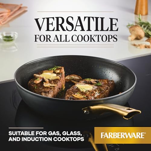 Farberware Forged Induction Ceramic Cookware Nonstick Frying Pan/Skillet, Dishwasher Safe, Suitable for All Stovetops, 12.25 Inch Fry Pan - Black and Gold - image 4
