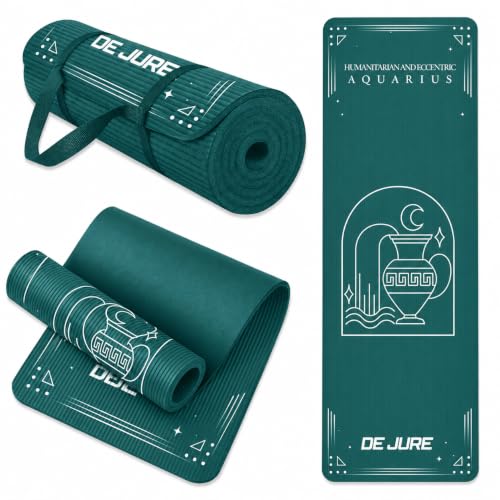 Image of De Jure Fitness Yoga Mat for Women and Men, 10mm Extra Thick Non-Slip NBR Exercise Mat for Yoga, Pilates, Gym & Floor Workouts - with Carry Strap - Aquarius