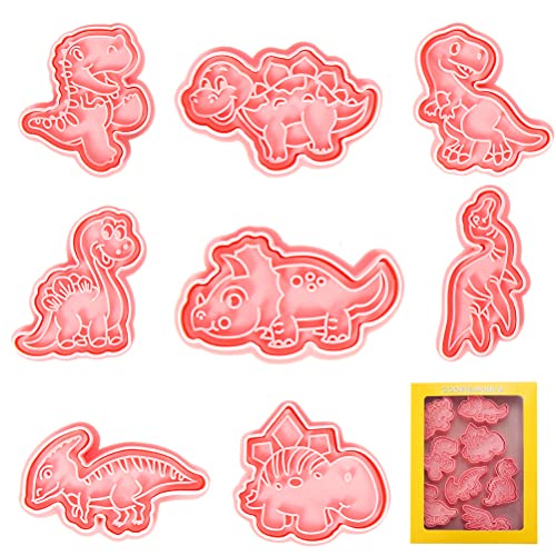 Moldes Galletas Dinosaurios, 8pcs Cortadores de Galletas Animale, 3D Molde para Galletas Infantiles, Dino Formas Galletas, Cookie Cutter para Galletas, Fondant, Decoración de Pasteles
