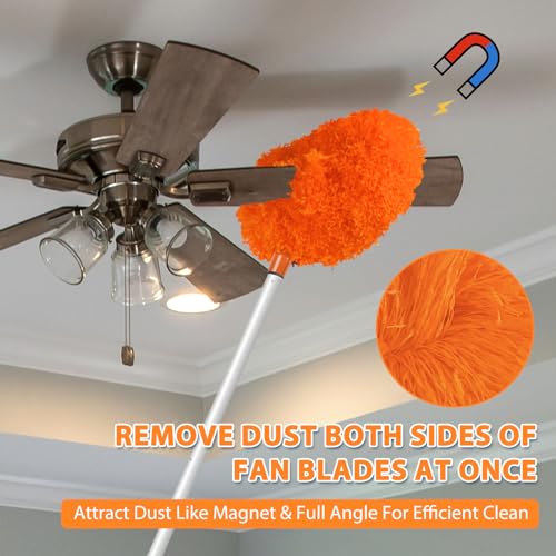 Image of Ceiling Fan Cleaner Duster High Ceiling Extended Fan Blade Cleaner from 13 to 50 Inch Reusable Microfiber Ceiling Fan Duster with Extension Handle for Furniture Bookshelves Wall Door (Orange)