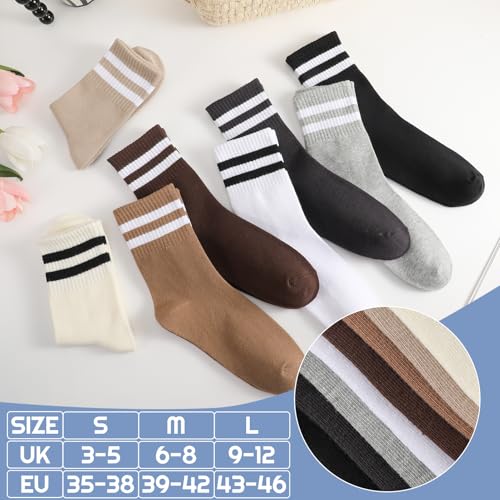 Image of Womens Crew Socks Striped Trim Casual Crew Socks Mid Calf Ankle Sock Vintage Retro Gym Running 6 /8 Pack