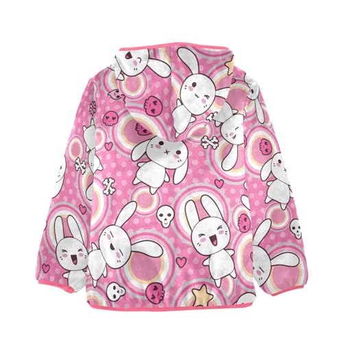 OTVEE Pink Doodle Happy Rabbit Kids Hoodie Jacket Fall Spring Full Zip Warm Outwear Coat2