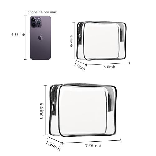 Miniatura 2 de Juego de 2 bolsas de aseo de viaje de PVC transparente para mujeres y hombres, organizador de embalaje de vinilo impermeable, bolsas de