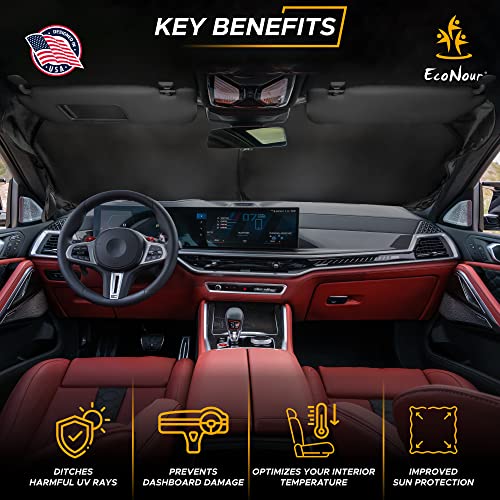 Image of EcoNour Camoflage American Flag Windshield Sun Shade -240T Reflective Polyester Blocks 99% UV & Heat Protection | Patriotic Car Accessory Sedans, Hatchbacks, Small SUVs | Universal Fit (66 inch x 34 inch)