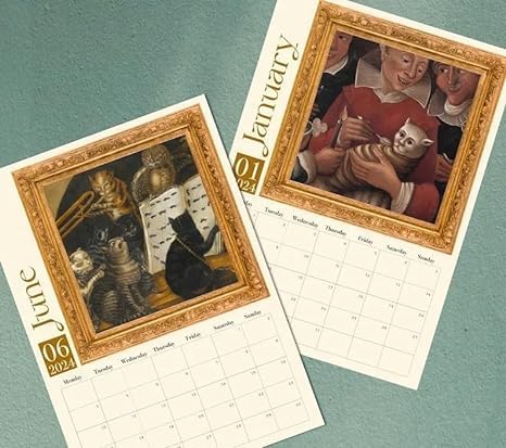 Miniatura 4 de Weird - Calendario medieval de gatos 2024, calendario divertido, calendario medieval extraño de pared de gatos, calendario de pared 2024 con lindos