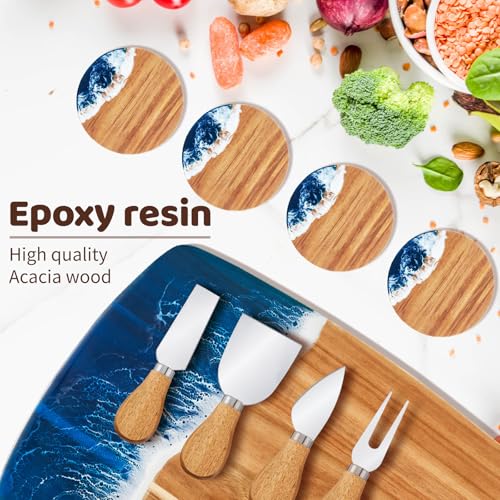 Set de tablas de cortar y cuchillos de queso Ocean Resin 9 pzas miniatura 3