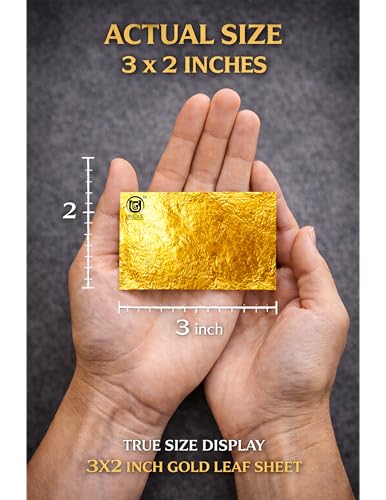 Image of UGLS 22k Edible Gold Leaf Sheets 100 pcs for Sweets Decoration, Cakes Decoration, Worshipper (Pooja), Jain Temple, Face Facial Spa & Many More Benefits. 3x2.in /80x50.mm
