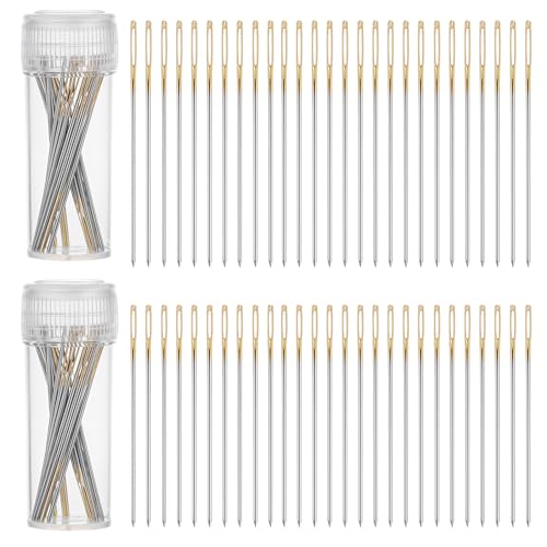60 Stück Kreuzstichnadeln, Großäugige Stumpfe Nadeln, Sticknadeln mit großem Öhr, handnähnadeln, Sticknadeln, Edelstahl mit Aufbewahrungsbox, 24 & 26 Maße