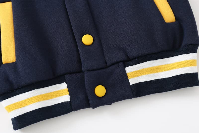 Irsutey Toddler Boy Color Block Long Sleeve Coat Letter Print Pocket Button Baseball Jacket Outwear Open Front Sweatshirt4