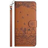 Google pixel 9a ケース手帳型 レザー pixel 9A カバー手帳型 内蔵マグネット軽量 耐衝撃 【TEDTIKJT】 google pixel 9a case 手帳型 スマホケース 桜の下の猫 ピクセル9a カード収納 スタンド機能 財布型 人気 高級PUレザー マグネット式 (Google Pixel 9a ケース,茶色)