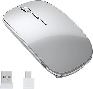 Halpilt Wireless Mouse Chargeable Portable Silent Wireless Mouse USB and Type-C Dual Mode Wireless Mouse 3 Adjustable DPI for Laptop, Mac, MacBook, Android, PC (Q23S Black) (Grey)
