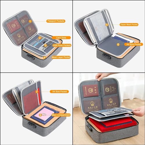 Image of JITRUVA Polyester Document Organizer Bag Multilayer File Organiser Waterproof Document Storage Pouch with Lock A4 File Folder for Certificates Papers Suitable for Home Office & Travel Use, Grey