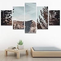 SIGNWIN 5 Panel Canvas Wall Art Dramatic Forest Landscape Living Room Orange Photography Rustic for Home Decorations Ready to Hang - 60