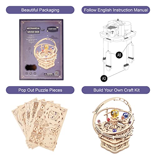 Rowood Music Box 3D Puzzles For Adults, Diy Wooden Mechanical Building Model Kits, Gift For Teens Kids On Children's Day/Birthday/Christmas - Starry Night #TOP3