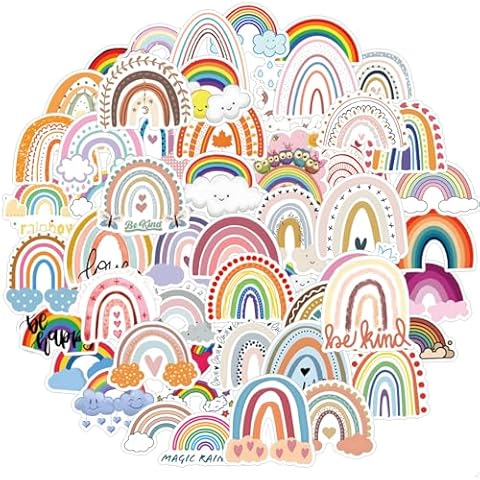 Amabro 60 Pcs Waterproof Rainbow Stickers Cover