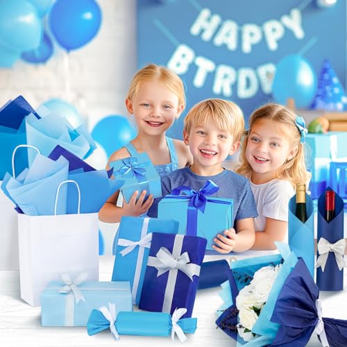 Image of Simetufy Blue Tissue Paper for Gift Bags, 115 Sheets, 14 x 20 Inches, 3 Colors, Ideal for Independence Day, Wedding, Birthday, DIY Crafts
