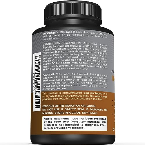 Image of Premium Immune Support Supplement - Daily Immune Supplement for Respiratory, Sinus & Gut Health - with Epicor, D3, Vitamin C, Zinc, Elderberry, Olive Leaf Extract & Quercetin- 60 Immune Capsules
