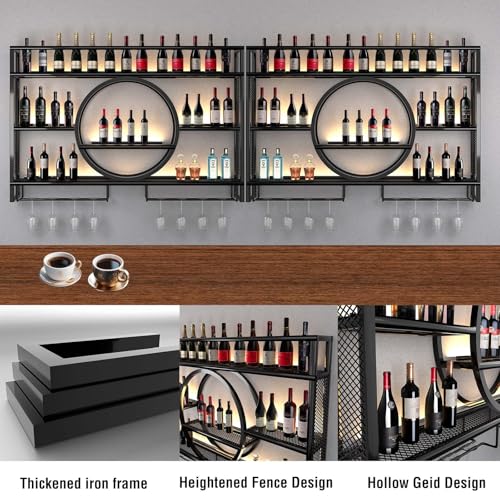 Étagère à vin industrielle multifonction LED murale 120cm