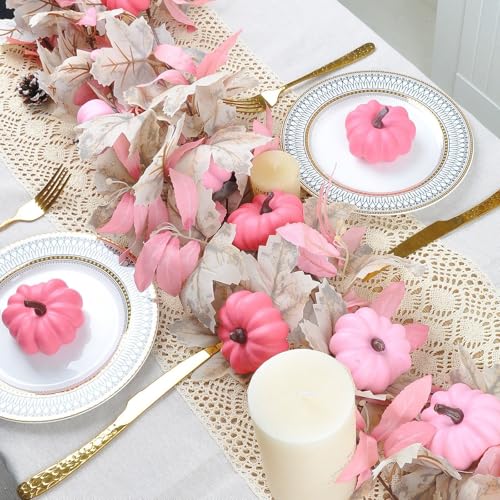5.7FT Realistic Autumn Artificial Pumpkin Garland for Thanksgiving Decor (Pink) - image 6