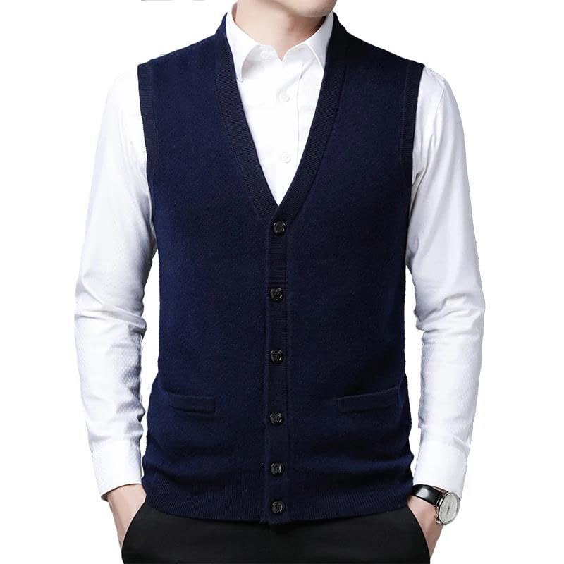 Men Wool Vest Sleeveless Knit Buttons Down Basic Sweater Cardigan Thick2