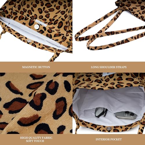Image of TOPASION Cute Corduroy Tote Bag Canvas Shoulder Handbags for Women Travel Shopping
