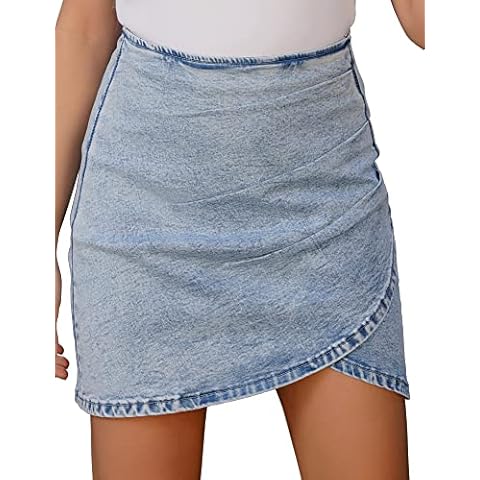 Roskiky Mujer Tulipán Dobladillo Fruncido Lavado Casual Bodycon Corto Jean Falda Vaquera, Azul moderno Cover